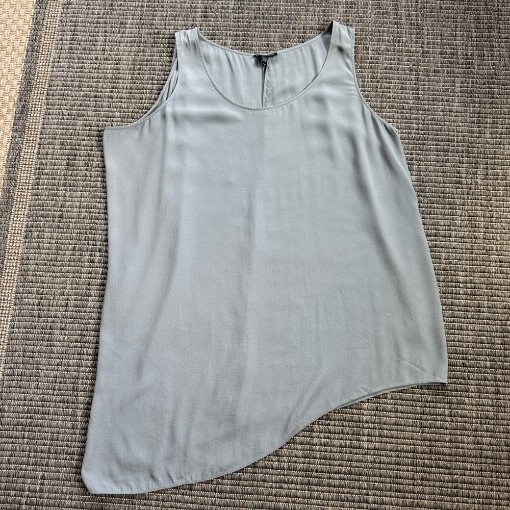 Eileen Fisher Gray Asymmetrical 100% Silk Tank Top